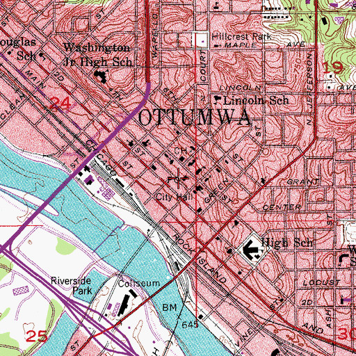 Topographic Map of Ear Nose Throat Center of Southeast Iowa, IA