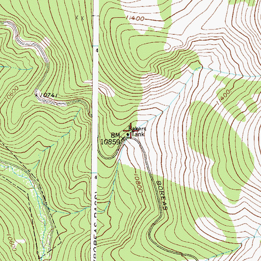 Topographic Map of Bakers Tank Picnic Ground, CO