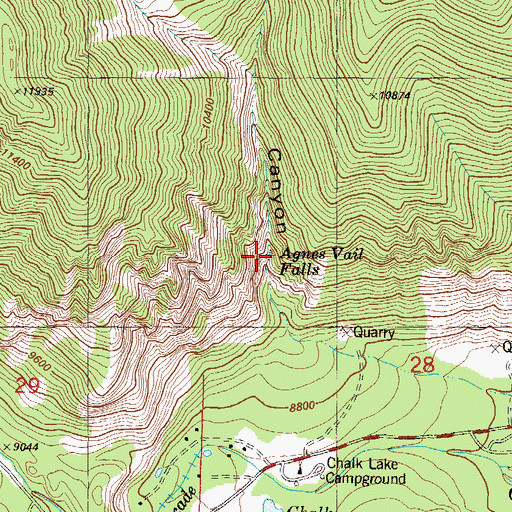 Topographic Map of Agnes Vaille Falls, CO