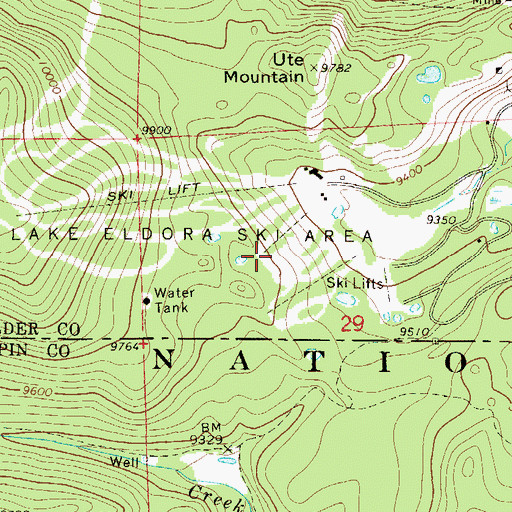 Topographic Map of Jenny Creek Ski Area, CO