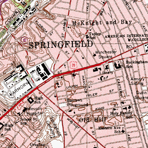 Topographic Map of Alden Baptist Church, MA