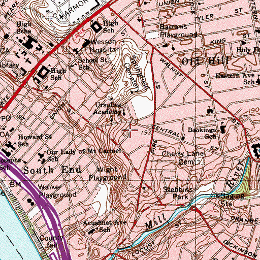 Topographic Map of Ames Hill-Crescent Hill Historic District, MA