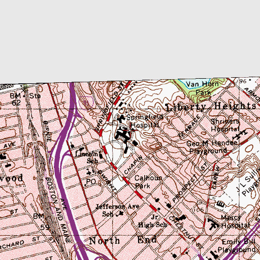 Topographic Map of Baystate Medical Center Health Sciences Library, MA