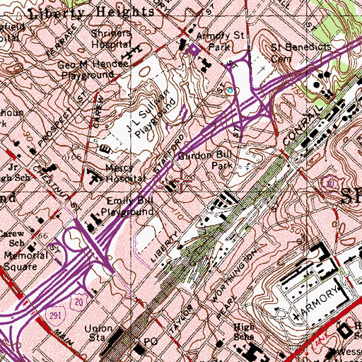 Topographic Map of Belle and Franklin Street Historic District, MA