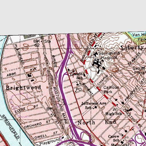 Topographic Map of Brightwood Post Office, MA