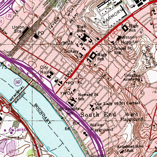 Topographic Map of Colonial Station Post Office, MA