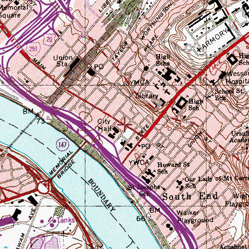 Topographic Map of Court Square Historic District, MA