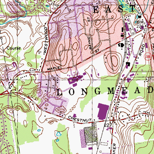 Topographic Map of East Longmeadow High School, MA