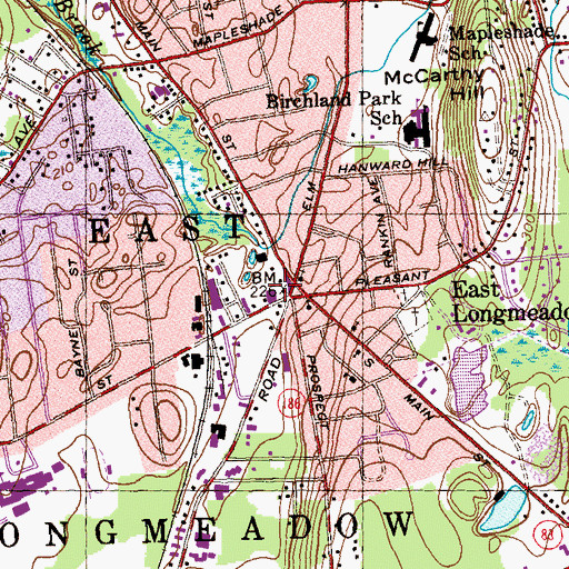 Topographic Map of East Longmeadow Public Library, MA