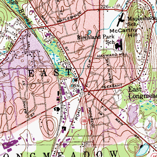 Topographic Map of East Longmeadow Town Hall, MA