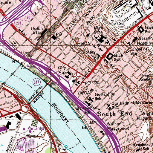 Topographic Map of First Church of Christ Congregational Church, MA
