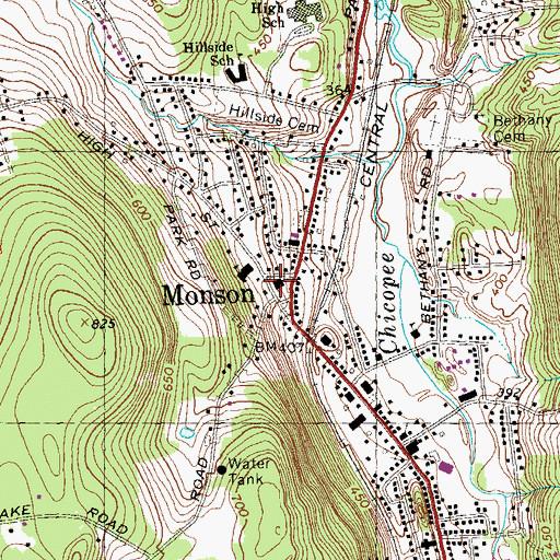 Topographic Map of First Church of Monson, MA
