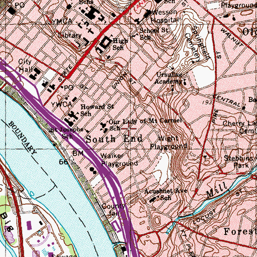 Topographic Map of First United Methodist Church, MA