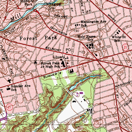 Topographic Map of Forest Park Branch Springfield City Library, MA