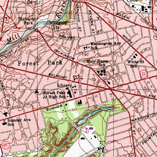 Topographic Map of Forest Park Post Office, MA