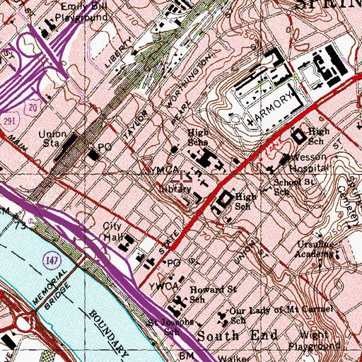 Topographic Map of George Walter Vincent Smith Art Museum Research Library, MA