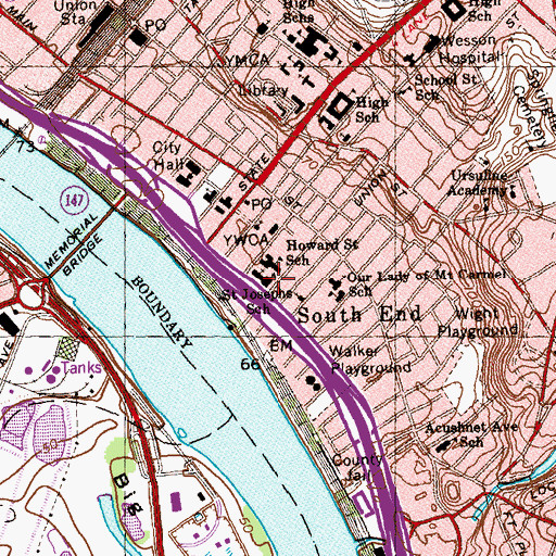 Topographic Map of Gerena Middle School, MA