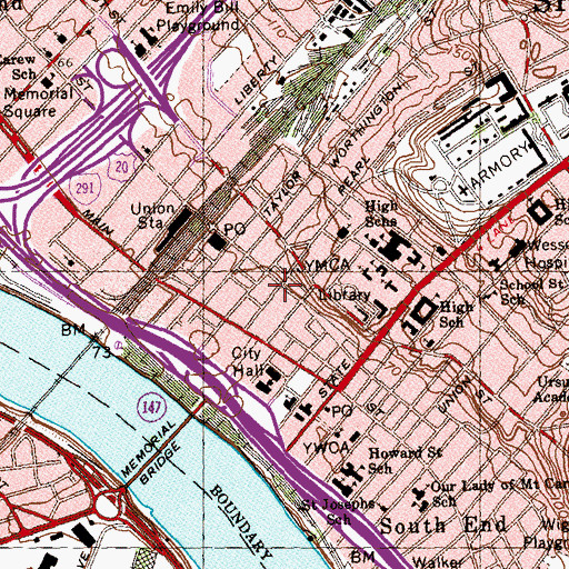 Topographic Map of Greater Springfield Convention and Visitors Bureau, MA