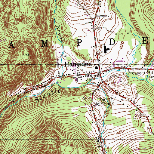Topographic Map of Hampden Public Library, MA