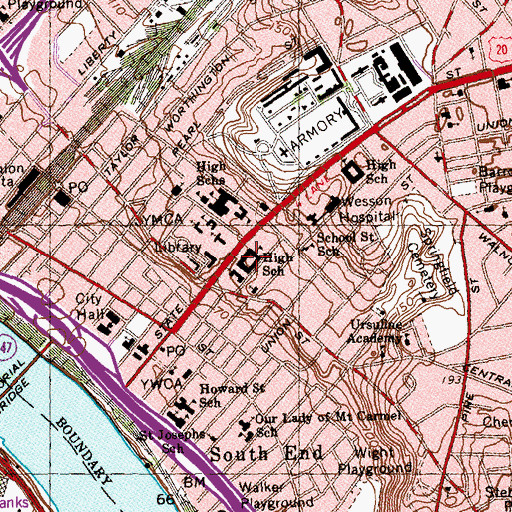 Topographic Map of High School of Commerce, MA