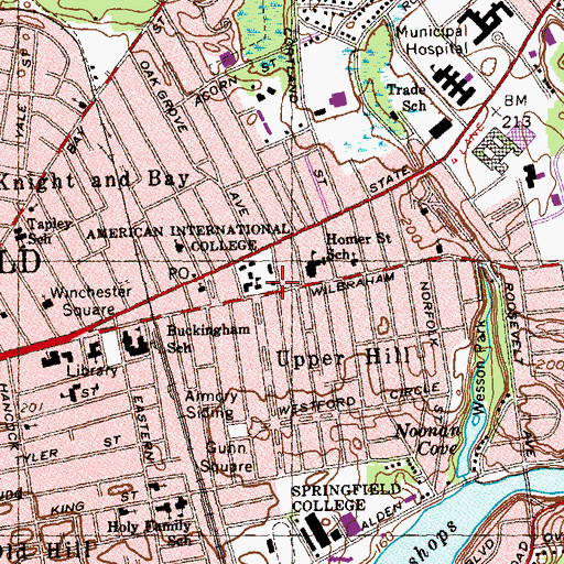 Topographic Map of Hines Hall, MA
