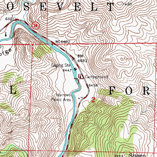 Topographic Map of Narrows Campground, CO