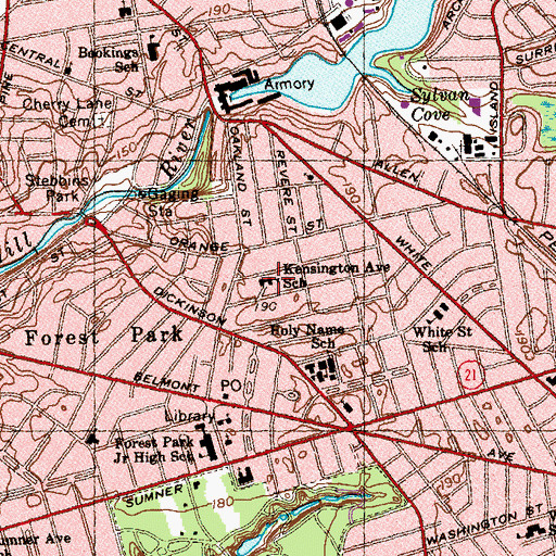 Topographic Map of Kensington Avenue School, MA