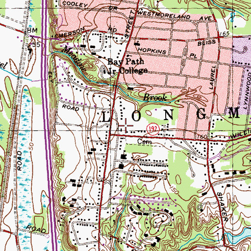 Topographic Map of Longmeadow Town Hall, MA