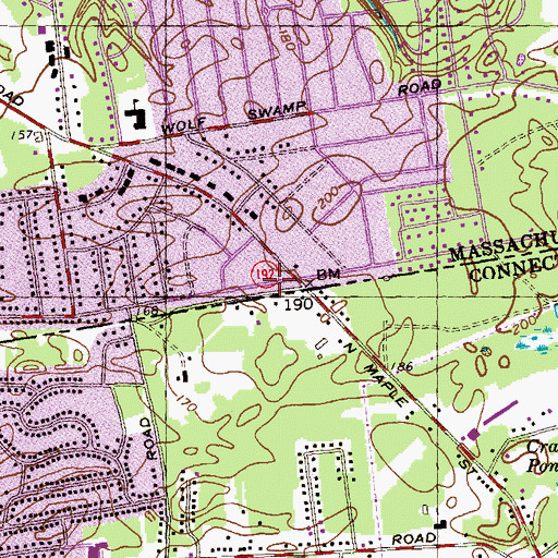 Topographic Map of Maple Center Shopping Center, MA