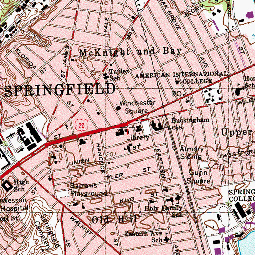 Topographic Map of Mason Square Branch Springfield City Library, MA