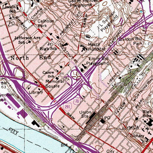 Topographic Map of Memorial Square District, MA