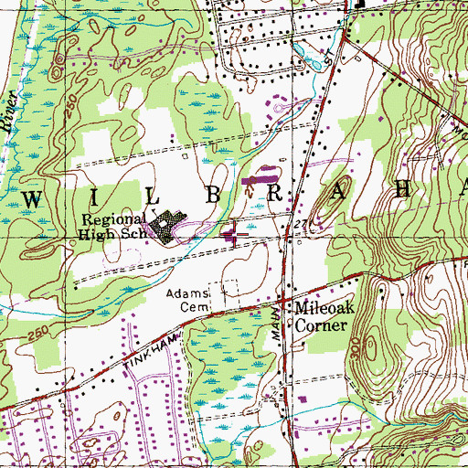 Topographic Map of Mile Tree School, MA
