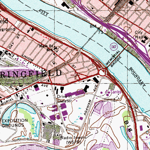 Topographic Map of Milton Bradley Elementary School, MA