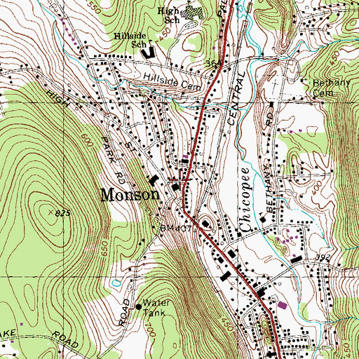 Topographic Map of Monson Free Library and Reading Room, MA