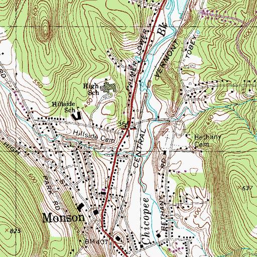 Topographic Map of Monson Medical Center, MA