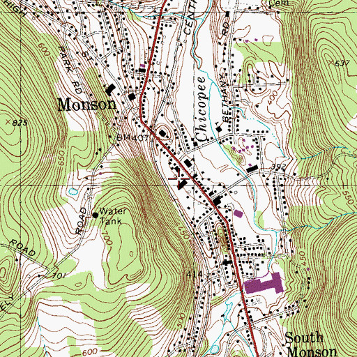 Topographic Map of Monson Post Office, MA