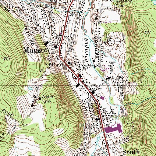 Topographic Map of Monson Town Hall, MA
