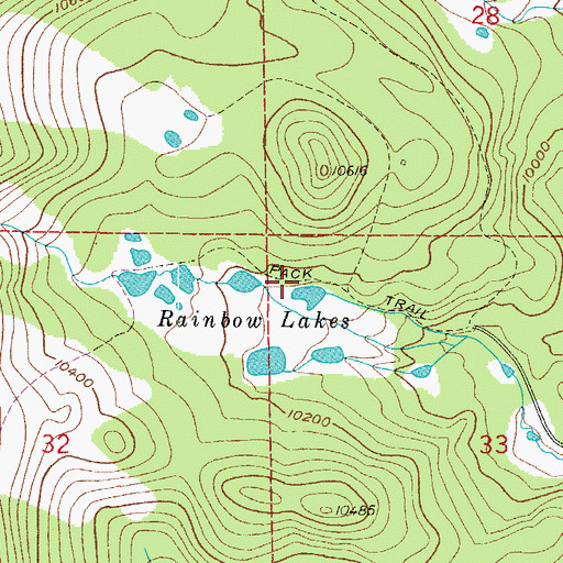 Topographic Map of Rainbow Lakes Trail, CO