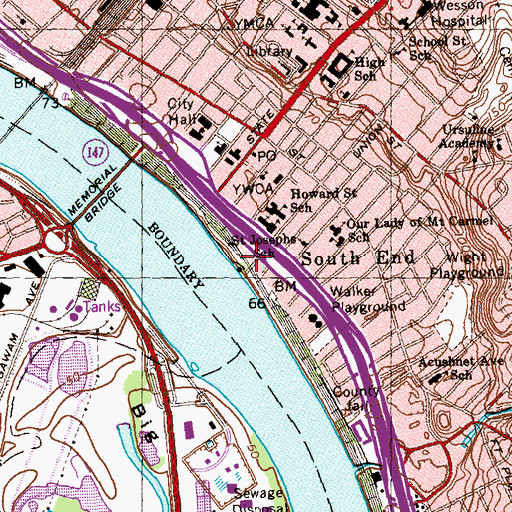 Topographic Map of Naismith Memorial Basketball Hall of Fame, MA