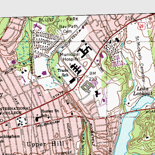 Topographic Map of Roger L Putnam Vocational Technical High School, MA