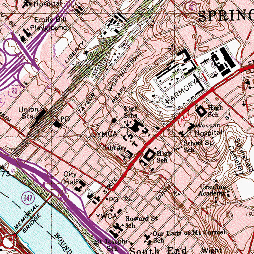 Topographic Map of Quadrangle-Mattoon Street Historic District, MA