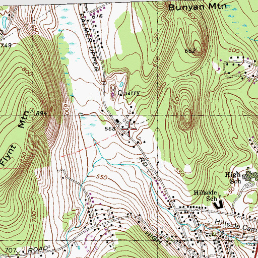 Topographic Map of Quarry Hill Community School, MA