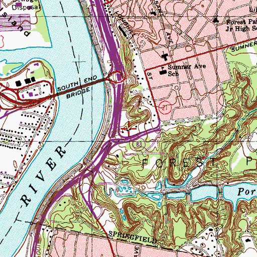 Topographic Map of Riverdale Shops Shopping Center, MA