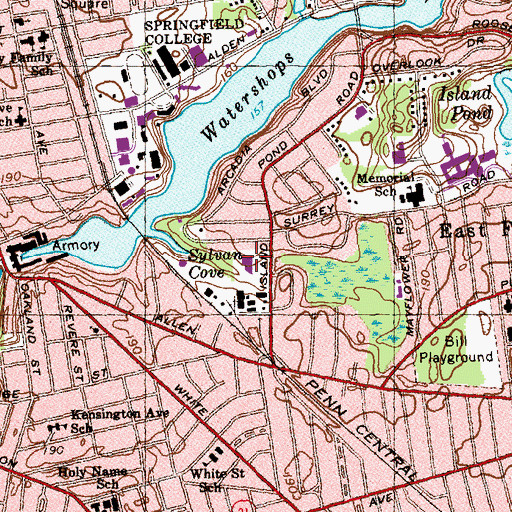 Topographic Map of Rockys Plaza Shopping Center, MA