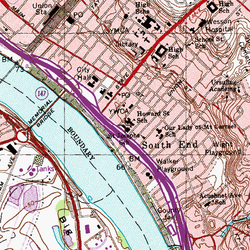 Topographic Map of Saint Josephs Catholic Church, MA