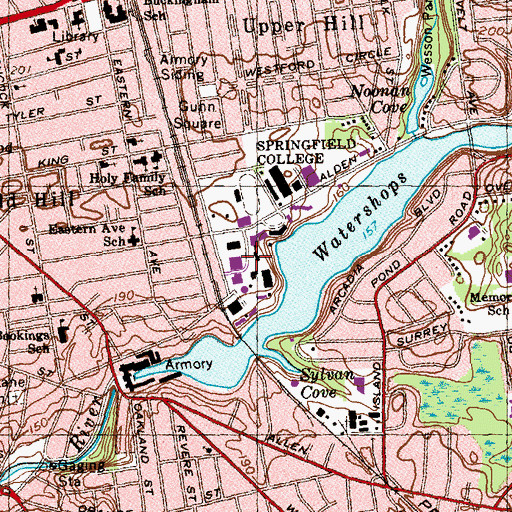 Topographic Map of School Hall, MA