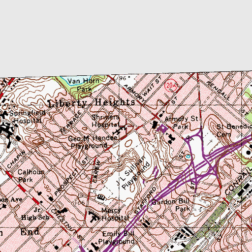Topographic Map of Shriners Hospital School, MA