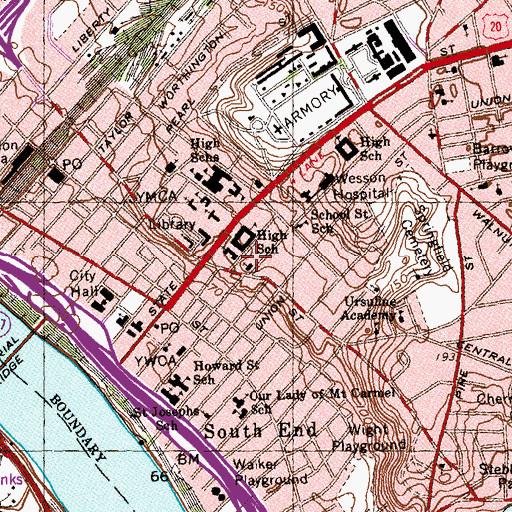 Topographic Map of South Congregational Church, MA