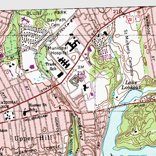 Topographic Map of Springfield Central High School, MA
