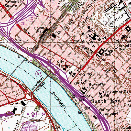 Topographic Map of Springfield City Hall, MA